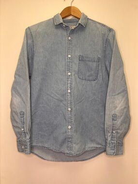 Topman Light Wash Denim Button Down Shirt Size Small 100% Cotton
